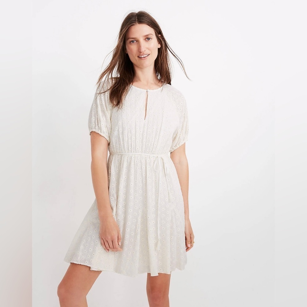 Madewell Eyelet Tassel-Tie Mini Ivory Dress Sz 8